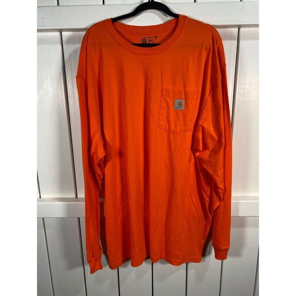 New Carhartt Men's Long Sleeve Loose Fit Work Tee Shirt Orange 2XL
